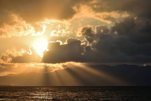 Pôr Sol Mar Mediterrâneo Ilha Creta Grécia — Fotografia de Stock