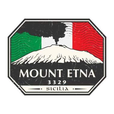 Sicilya adasında, İtalya 'da, Avrupa' da Etna Yanardağı 'nda duman var. Vektör illüstrasyonu
