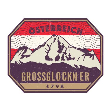 Grossglockner, Avusturya 'nın en yüksek dağı ve Alplerin doğusundaki en yüksek dağ. Vektör illüstrasyonu
