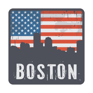 Boston, Massachusetts, ABD, vektör illüstrasyonlu damga ya da etiket