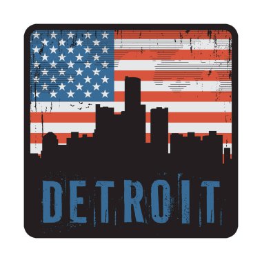 Detroit, Michigan, ABD, vektör illüstrasyonlu damga ya da etiket