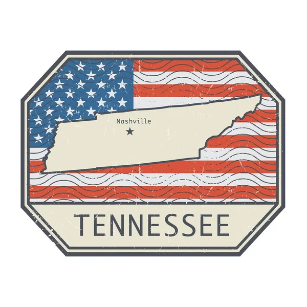 Birleşik Devletler Tennessee Şehrinin Isim Haritasıyla Damgalayın Imzalayın — Stok Vektör