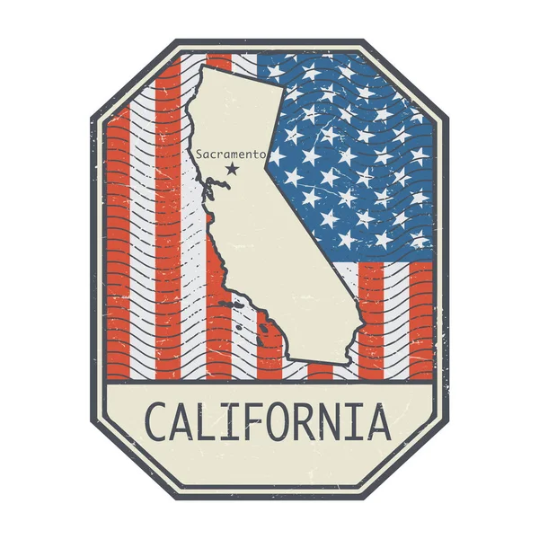 Kaliforniya Birleşik Devletler Vektör Illüstrasyonunun Adı Haritasıyla Damgalayın Imzalayın — Stok Vektör