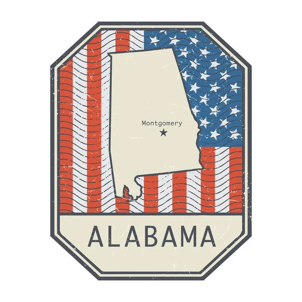 Stempel Teken Met Naam Kaart Van Alabama Verenigde Staten Vectorillustratie — Stockvector