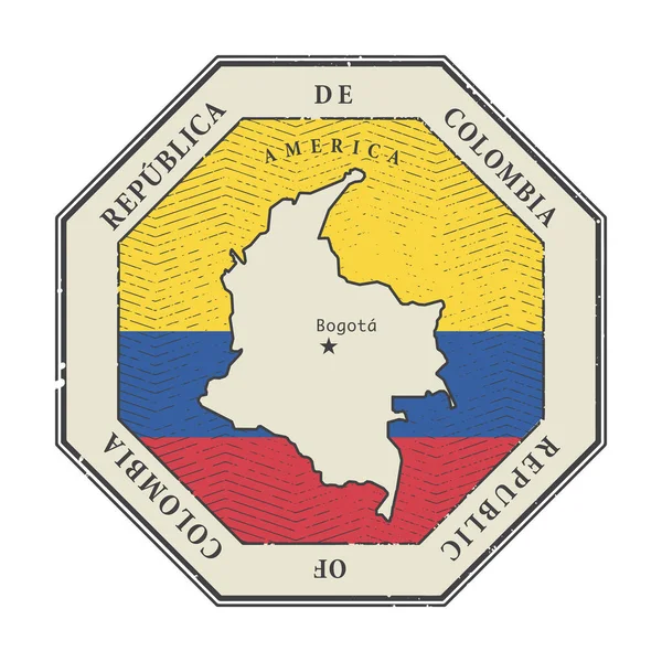 Sello Emblema Vintage Con Mapa Bandera Colombia Ilustración Vectorial — Vector de stock