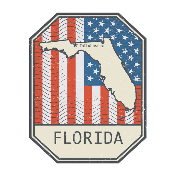 Sello Signo Con Nombre Mapa Florida Estados Unidos Ilustración Vectorial — Vector de stock