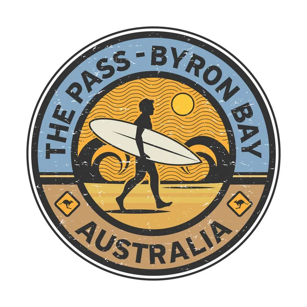 Pass Byron Bay Avustralya Sörfçü Çıkartması Pul Işaret Tasarımı Vektör — Stok Vektör
