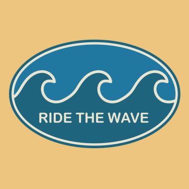 Dalga Sörfçü etiketi, pul ya da işaret tasarımı, vektör illüstrasyonu