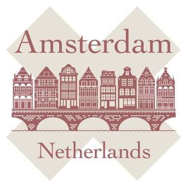 Avrupa 'daki ev ya da daireler ayarlandı. Hollanda, Amsterdam 'da hoş bir mimari. Vektör illüstrasyonu