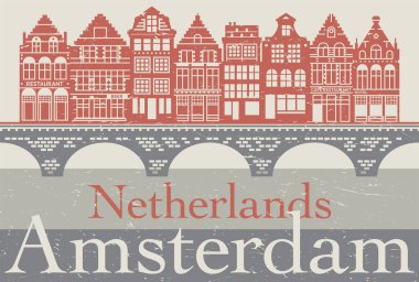 Avrupa 'daki ev ya da daireler ayarlandı. Hollanda, Amsterdam 'da hoş bir mimari. Vektör illüstrasyonu