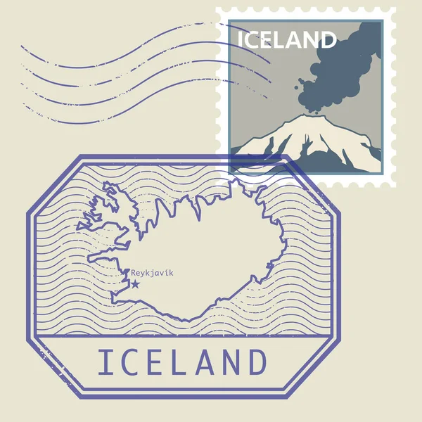 Poste Francobolli Con Nome Islanda Illustrazione Vettoriale — Vettoriale Stock