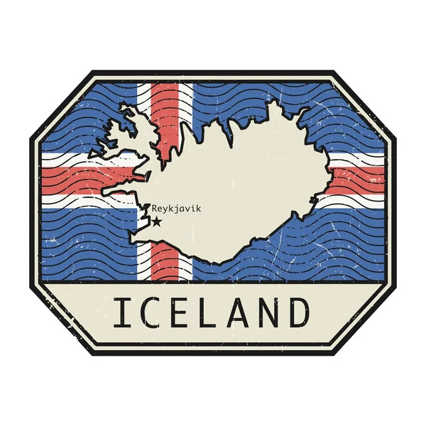 Почтовая Марка Картой Флагом Названием Исландии Векторная Иллюстрация — стоковый вектор