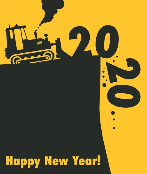 Bulldozer Tracteur Travail Sur Chantier Bonne Année 2020 Carte Illustration — Image vectorielle