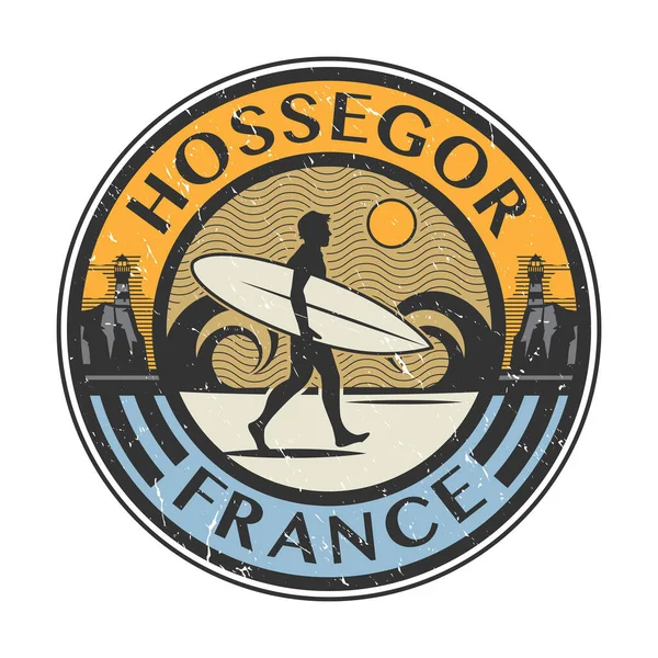 Hossegor France Surfer Sticker Stamp Sign Design Vector Illustration — 图库矢量图片