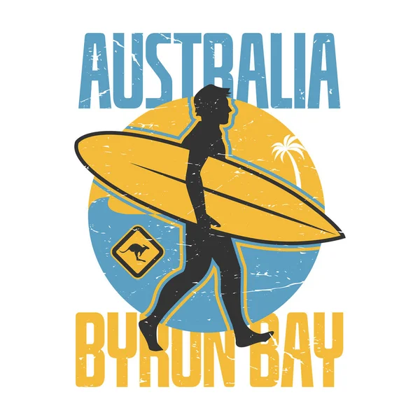Soyut Sörfçü Damgası Veya Işareti Byron Körfezi Avustralya Vektör Illüstrasyonu — Stok Vektör