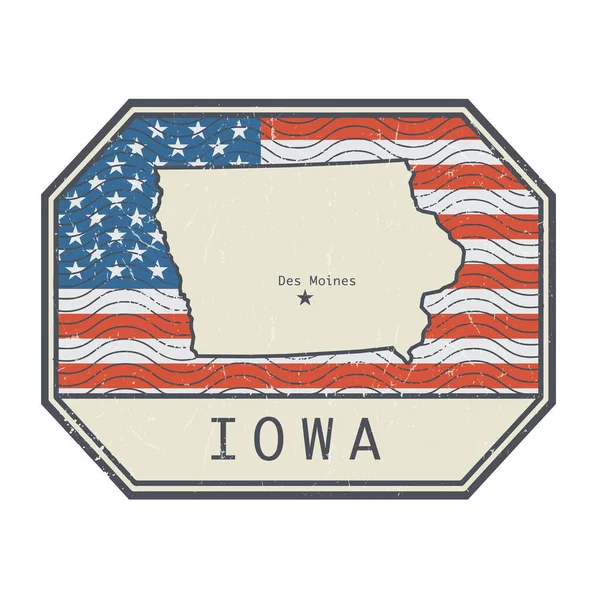 Timbre Signe Avec Nom Carte Iowa États Unis Illustration Vectorielle — Image vectorielle