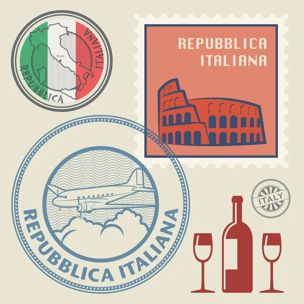 Reisestempel Oder Symbolsatz Italien Thema Vektorillustration — Stockvektor