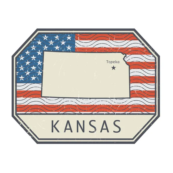 Sello Signo Con Nombre Mapa Kansas Estados Unidos Ilustración Vectorial — Vector de stock