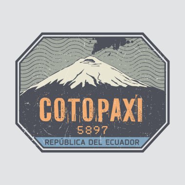 Cotopaxi Volkanı, Ekvador, vektör illüstrasyonları ile damgala veya etiketle