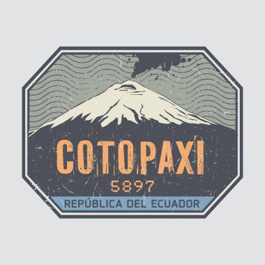 Stamp or label with words Cotopaxi Volcano, Ecuador, vector illustration clipart