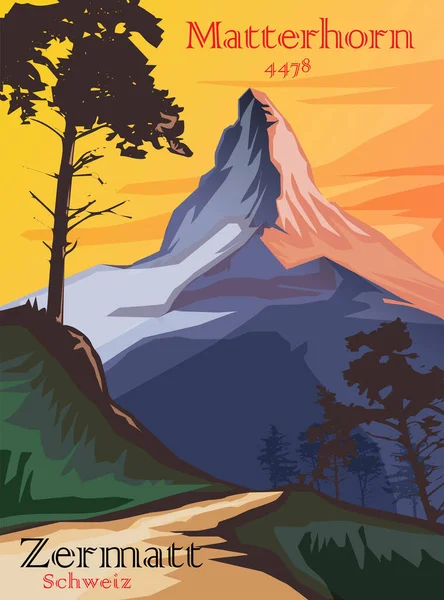 Matterhorn Zwitserse Alpen Landschap Van Alpen Met Matterhorn Vectorillustratie — Stockvector