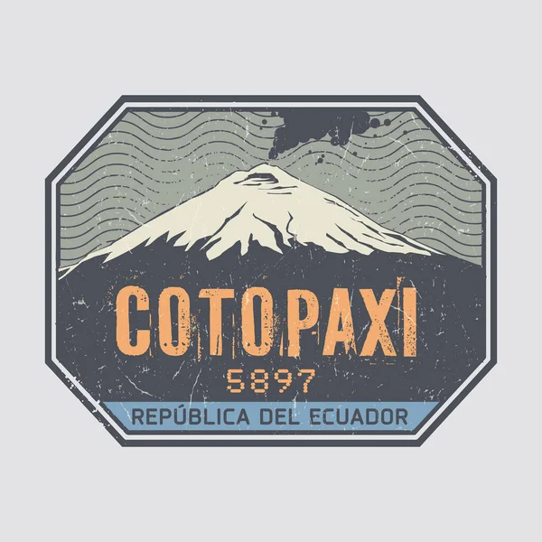 Sello Etiqueta Con Palabras Volcán Cotopaxi Ecuador Ilustración Vectorial — Vector de stock