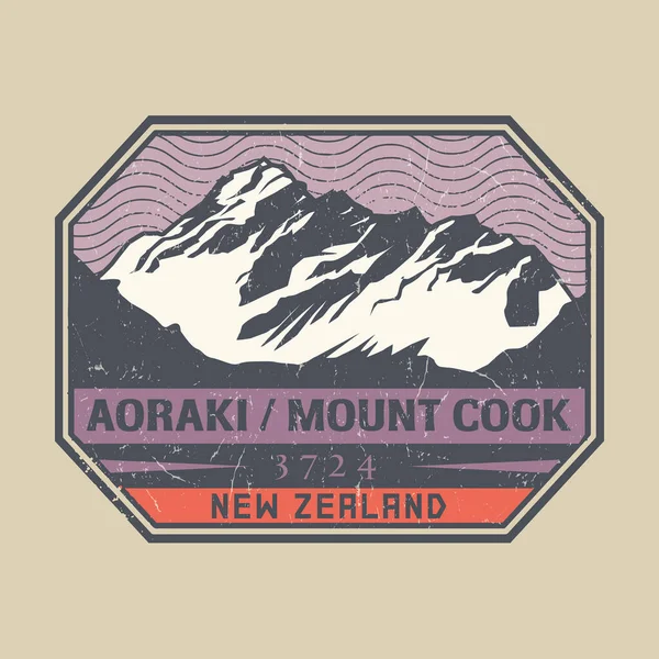 Aoraki Mount Cook的邮戳是新西兰最高峰 矢量图解 — 图库矢量图片