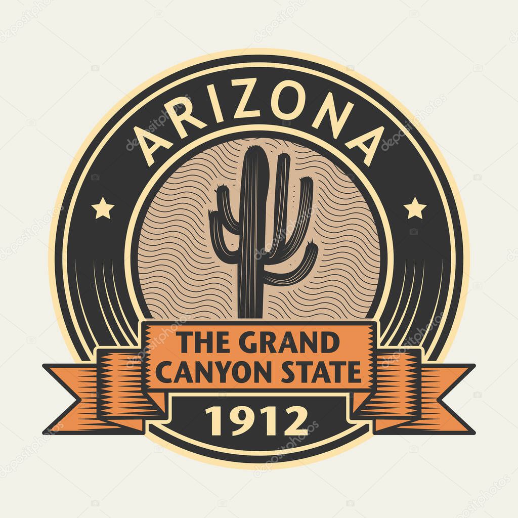Stamp with name of Arizona, The Grand Canyon State, vector illustration