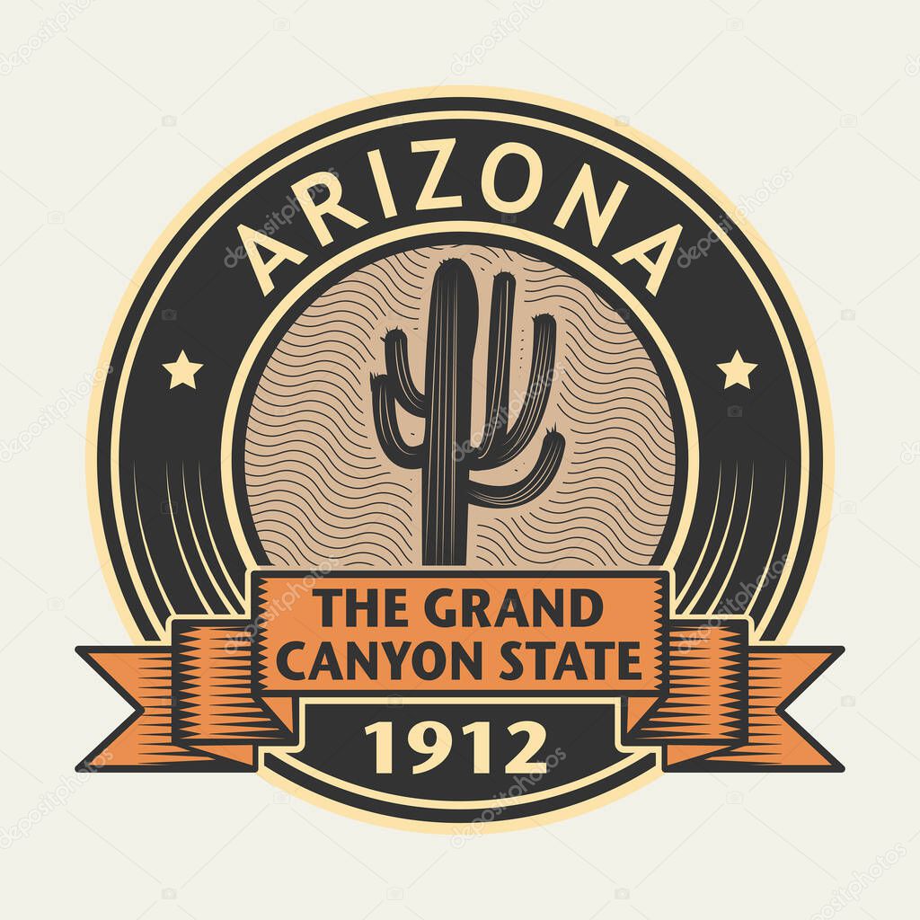 Stamp with name of Arizona, The Grand Canyon State, vector illustration