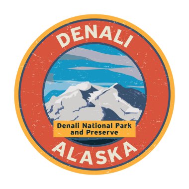 Denali tepesi Alaska 'daki Denali Ulusal Parkı' nda. Vektör illüstrasyonu