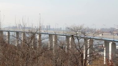 Cape Churkin köprüsünden Vladivostok Uzakdoğu şehir boğaz doğuda aracılığıyla çöpünü Adası'na. Rusça veya çöpünü köprü anakaraya araçlarda hareketi.