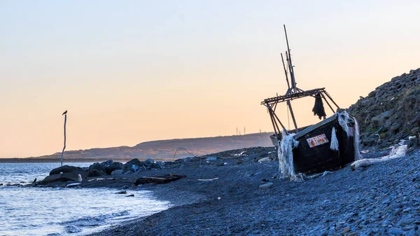 Goélette Pêche Nord Coréenne Sur Côte Île Russe Près Ville — Photo