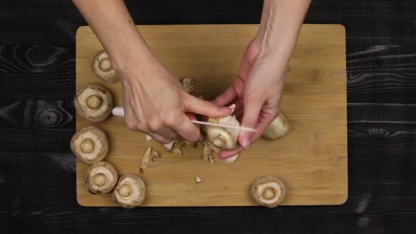 Die Champignons Rahmen Des Kochprozesses Nach Einem Selbst Gekochten Rezept — Stockvideo