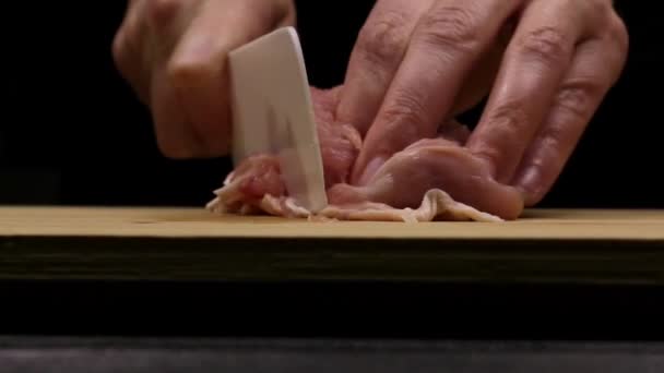 Cutting Slicing Chicken Fillets Part Homemade Recipe Preparation Chicken Meat — Stock Video