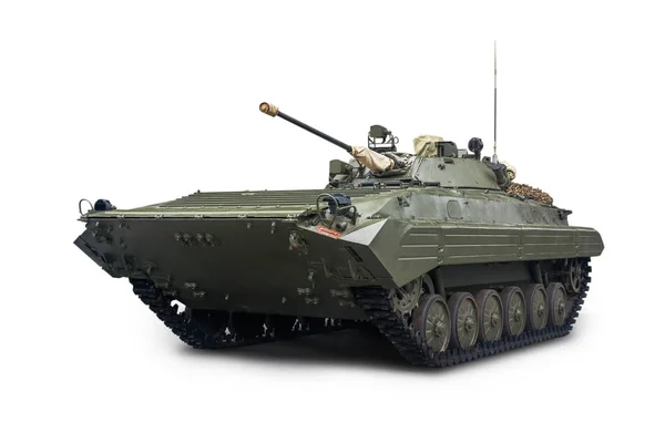 Het infanterie-gevechtsvoertuig BMP-2 is in dienst bij het Russische leger. Geïsoleerd op witte achtergrond Stockfoto