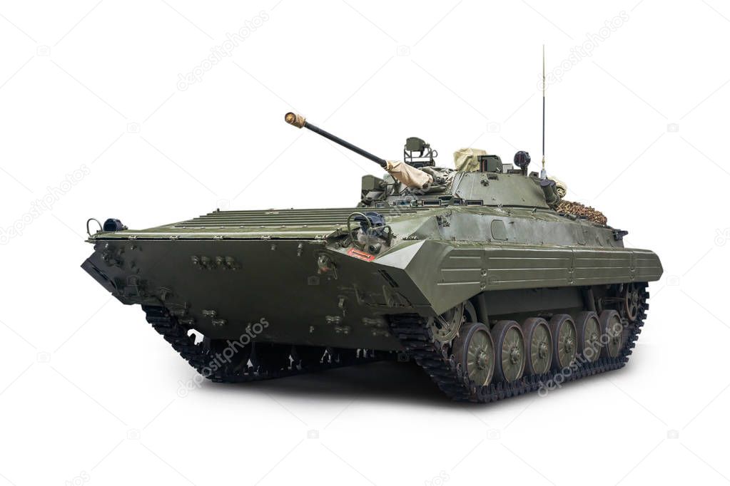 The infantry fighting vehicle BMP-2 is in service with the Russian Army. Isolated on white background