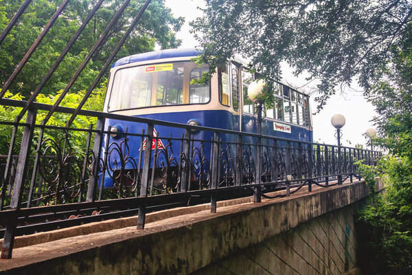 The Blue Car of the Funicular rises. The landmark of the capital of the Russian Far East Vladivostok.