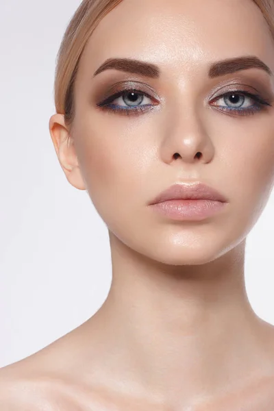Lips Skin Care Beautiful Woman Beauty Face Applying Lip Balsam — Stock Photo, Image