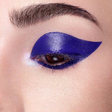 Elegance Moda göz farı ve göz kalemi güzel kadın göz close-up. Makro çekim kadının güzel kahverengi göz ile son derece kirpik uzun. Seksi görünüm, şehvetli bak