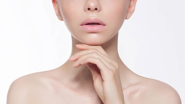 Beauty Fashion Woman Lips Natural Makeup Beige Nail Polish Matte Royalty Free Stock Images