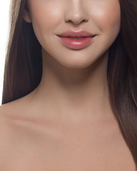 Kosmetika Makeup Och Trender Ljust Läppglans Och Läppstift Läpparna Naturlig — Stockfoto