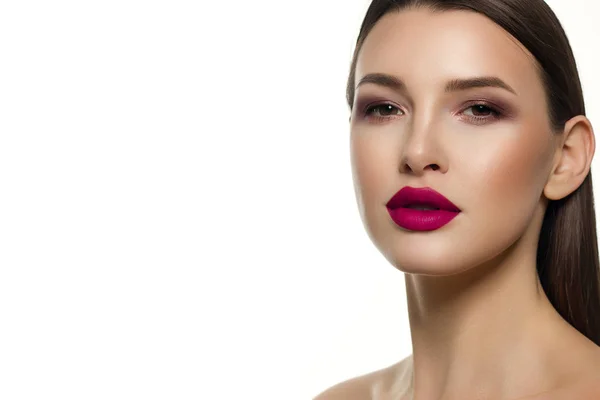 Szexi Európai Fiatal Modell Klasszikus Glamour Smink Rózsaszín Rúzs Közeli — Stock Fotó