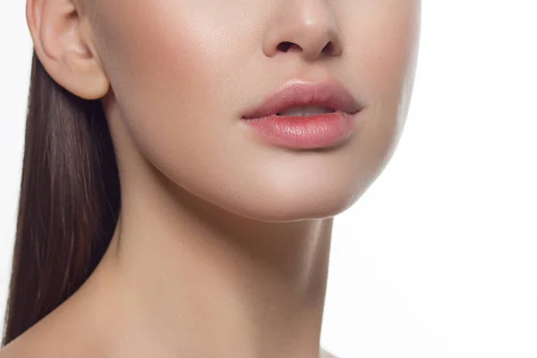 Cosmetica Make Trends Lichte Lipgloss Lippenstift Lippen Close Van Mooie — Stockfoto