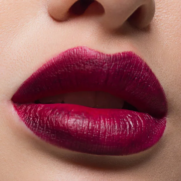 Close Maquillaje Labial Perfecto Hermosa Boca Femenina Labios Rellenos Sensuales —  Fotos de Stock