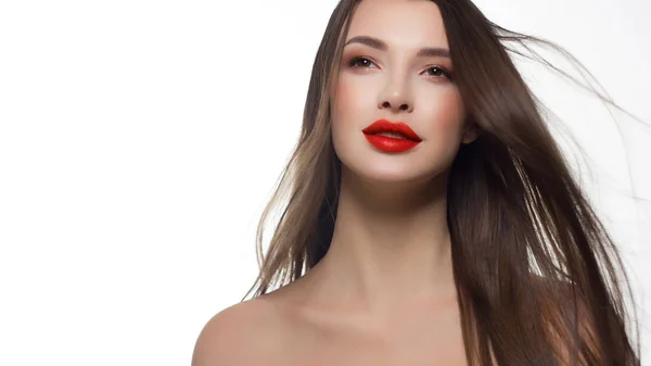 Seksi Avrupa Genç Kadın Model Klasik Glamour Makyaj Çıplak Ruj — Stok fotoğraf
