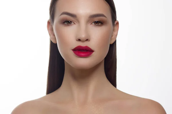 Retrato Cerca Del Sexy Modelo Europeo Mujer Joven Con Maquillaje — Foto de Stock