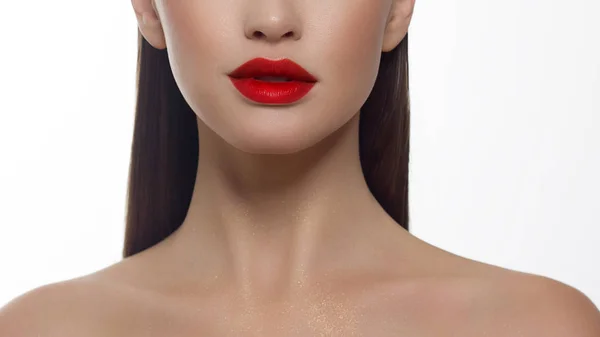 Cosmetica Make Trends Lichte Lipgloss Lippenstift Lippen Close Van Mooie — Stockfoto