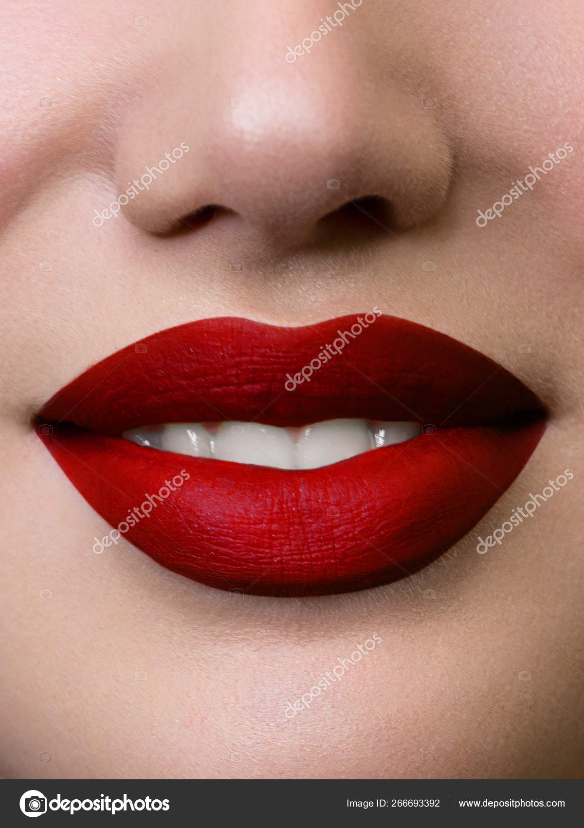 Sexy Lips Beauty Red Lip Makeup Detail Beautiful Make Up Closeup Sensual Open Mouth Lipstick