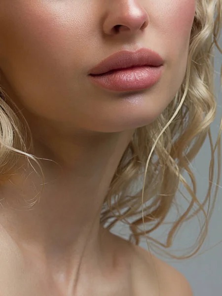 Τέλεια Χείλη Σέξι Κοριτσίστικο Στόμα Κοντά Ομορφούλα Χαμογέλα Φυσικό Παχουλό — Φωτογραφία Αρχείου