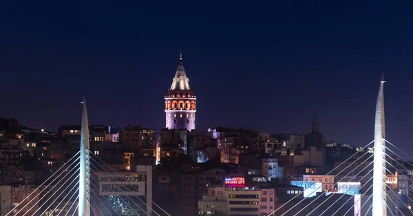 Istanbul Türkei Juni 2018 Beleuchteter Galatenturm Istanbul Türkei Mit Dunkelblauem — Stockfoto